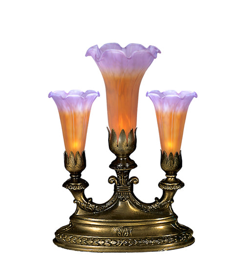 13"H Amber/Purple Pond Lily 3 Lt Mantelabra Accent Lamp