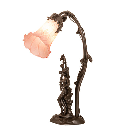 17" High Pink Tiffany Pond Lily 2 Light Trellis Girl Accent Lamp