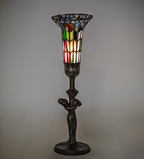 15" High Stained Glass Pond Lily Nouveau Lady Accent Lamp