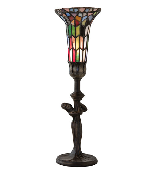 15" High Stained Glass Pond Lily Nouveau Lady Accent Lamp