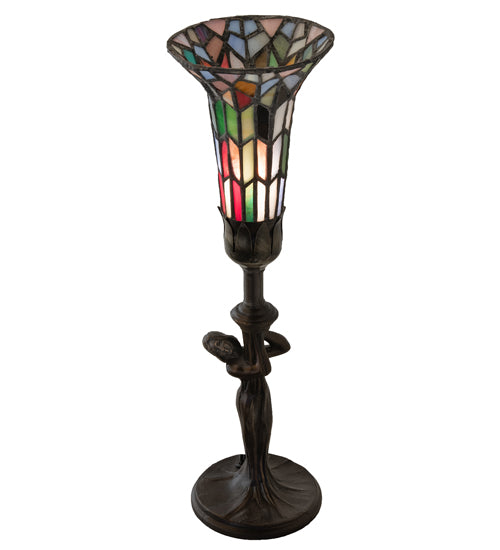 15" High Stained Glass Pond Lily Nouveau Lady Accent Lamp