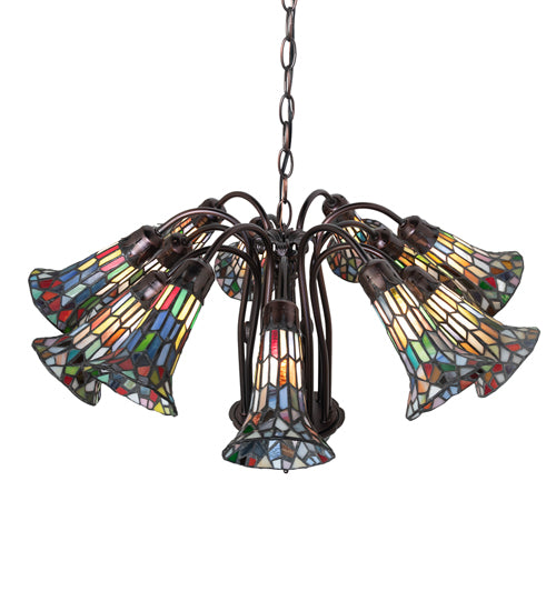 24" Wide Stained Glass Pond Lily 12 Light Chandelier