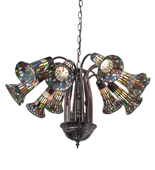 24" Wide Stained Glass Pond Lily 12 Light Chandelier