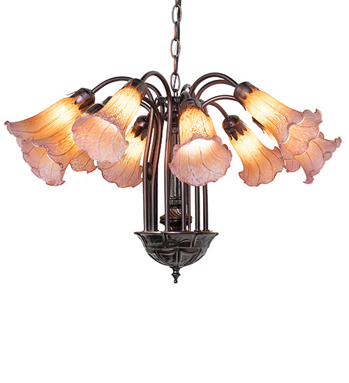 24" Wide Amber/Purple Tiffany Pond Lily 12 Light Chandelier