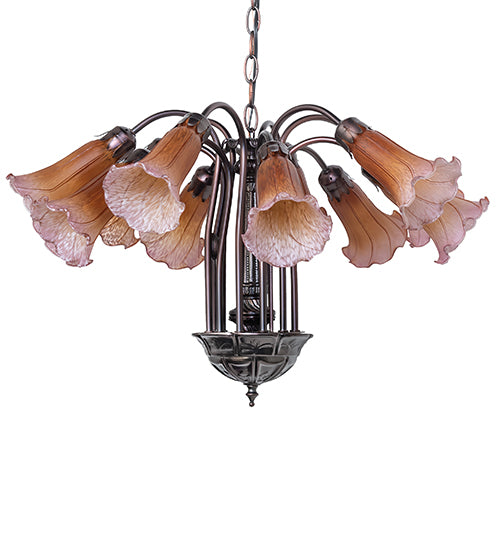 24" Wide Amber/Purple Tiffany Pond Lily 12 Light Chandelier