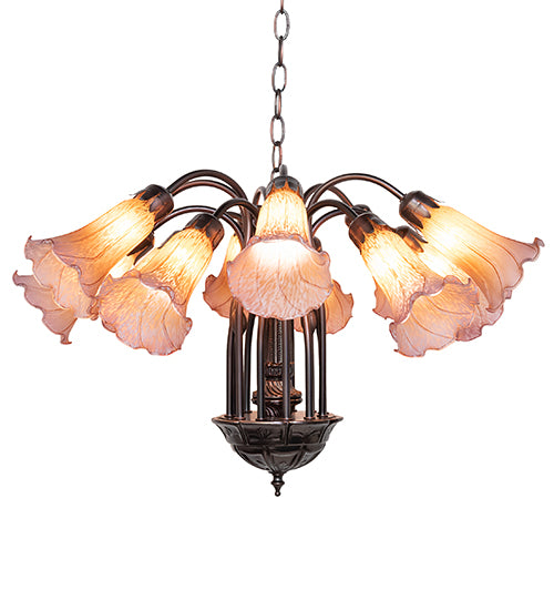 24" Wide Amber/Purple Tiffany Pond Lily 12 Light Chandelier