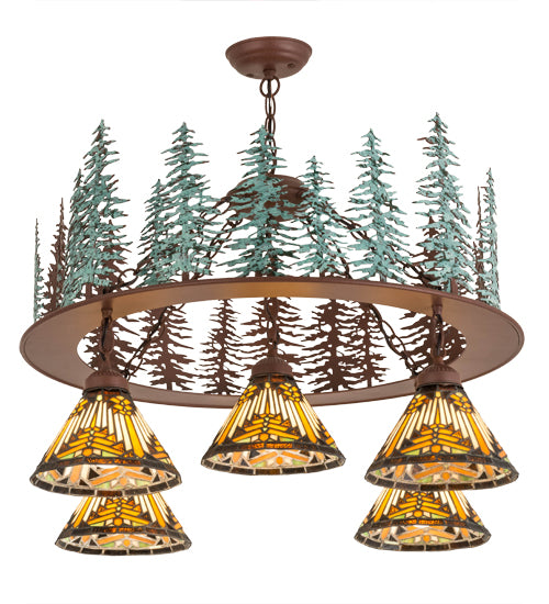 34"W Nuevo Mission Tall Pines 5 Lt Chandelier