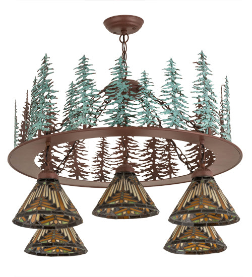 34"W Nuevo Mission Tall Pines 5 Lt Chandelier