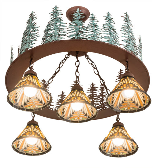 34"W Nuevo Mission Tall Pines 5 Lt Chandelier