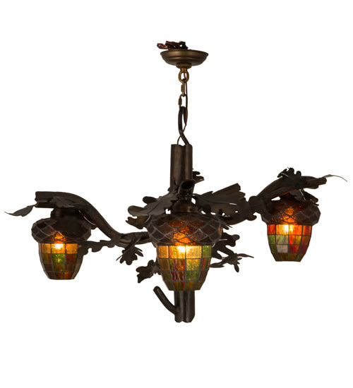 40" Wide Acorn Branch 3 Lt Chandelier