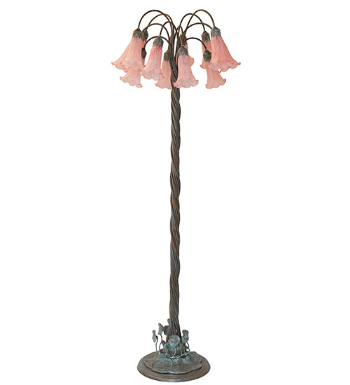 61" High Pink Tiffany Pond Lily 12 Light Floor Lamp