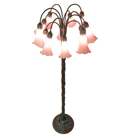 61" High Pink Tiffany Pond Lily 12 Light Floor Lamp