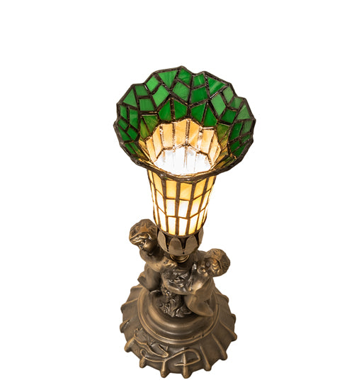 13" High Stained Glass Pond Lily Twin Cherub Accent Lamp