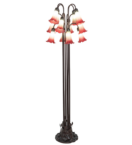 63" High Seafoam/Cranberry Tiffany Pond Lily 12 Lt Floor Lamp