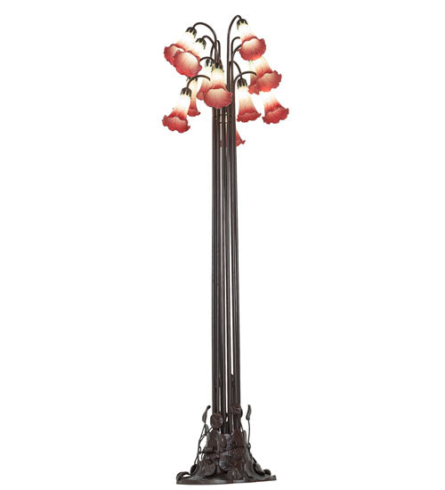 63" High Seafoam/Cranberry Tiffany Pond Lily 12 Lt Floor Lamp