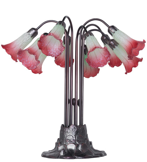 24" High Seafoam/Cranberry Tiffany Pond Lily 10 Lt Table Lamp