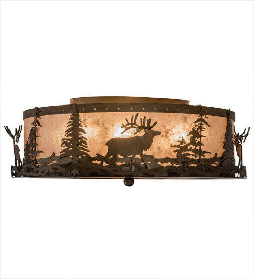 22" Wide Elk At Dusk Flushmount