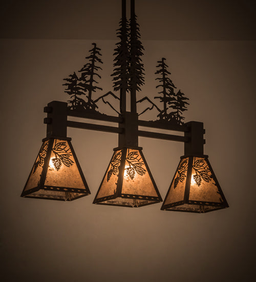 30" Long Winter Pine Tall Pines 3 Light Island Pendant