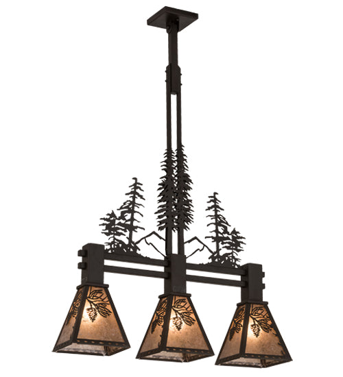 30" Long Winter Pine Tall Pines 3 Light Island Pendant