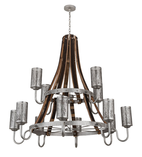 60" Wide Barrel Stave Winter Maple 12 Light Chandelier