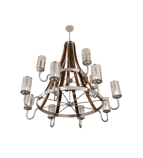 60" Wide Barrel Stave Winter Maple 12 Light Chandelier