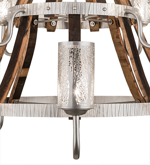 60" Wide Barrel Stave Winter Maple 12 Light Chandelier