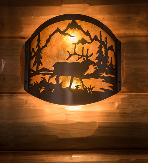 11" Wide Elk At Lake Wall Sconce