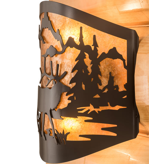 11" Wide Elk At Lake Wall Sconce