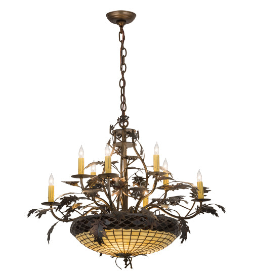 42"W Greenbriar Oak 8 Arm Chandelier