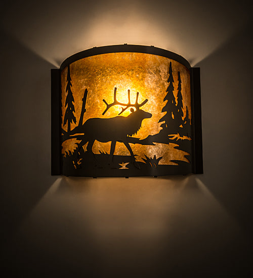 12" Wide Elk At Lake Wall Sconce