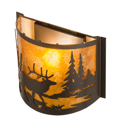 12" Wide Elk At Lake Wall Sconce