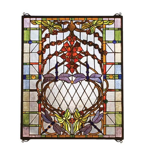 20.5"W X 25"H Dragonfly Allure Stained Glass Window