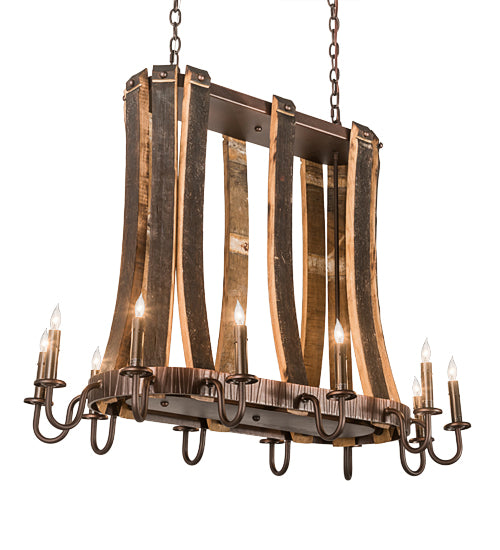 40"L Barrel Stave Madera 12 Lt Oblong Chandelier