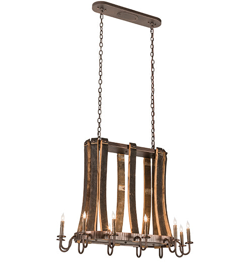 40"L Barrel Stave Madera 12 Lt Oblong Chandelier