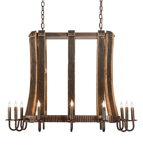 40"L Barrel Stave Madera 12 Lt Oblong Chandelier