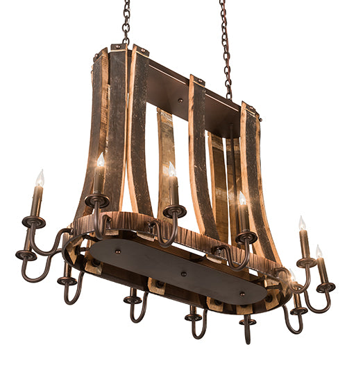 40"L Barrel Stave Madera 12 Lt Oblong Chandelier