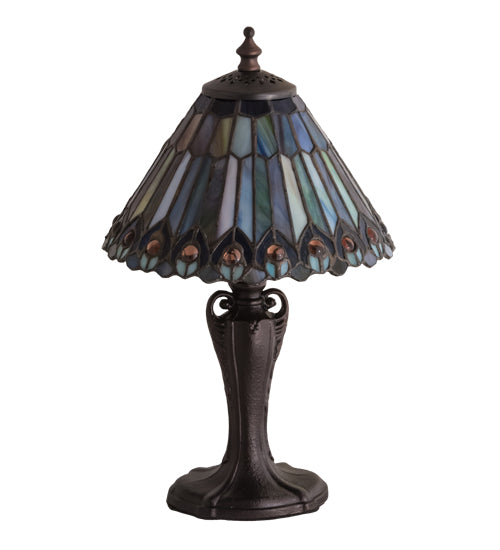 13" High Tiffany Jeweled Peacock Accent Lamp