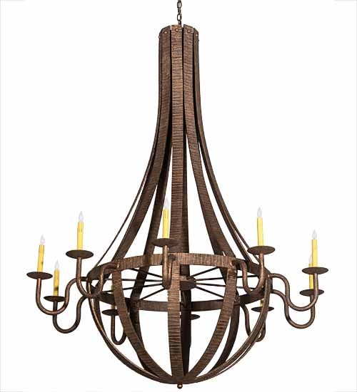 54" Wide Barrel Stave Metallo 10 Light Chandelier