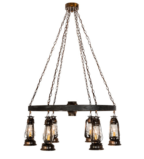 40"W Miners Lantern 6 Lt Wagon Wheel Chandelier