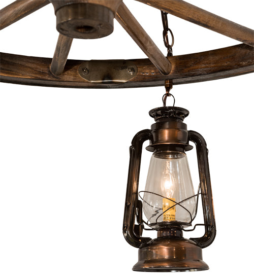 40"W Miners Lantern 6 Lt Wagon Wheel Chandelier