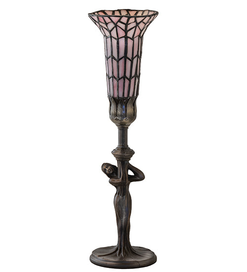 15" High Stained Glass Pond Lily Nouveau Lady Accent Lamp