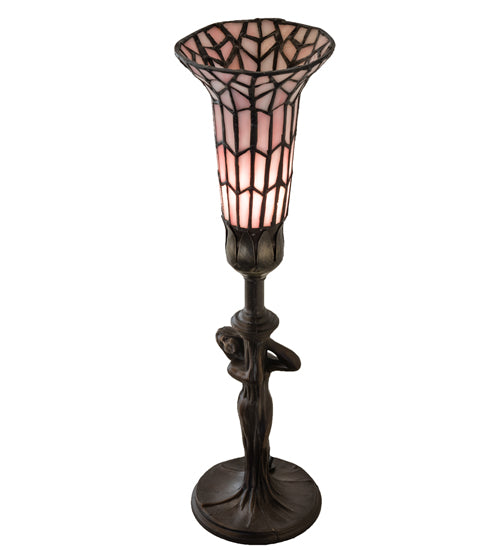 15" High Stained Glass Pond Lily Nouveau Lady Accent Lamp