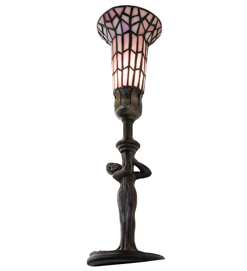 15" High Stained Glass Pond Lily Nouveau Lady Accent Lamp