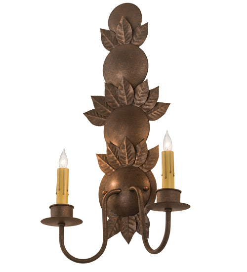 12" Wide Tole Leaf 2 Lt Wall Sconce