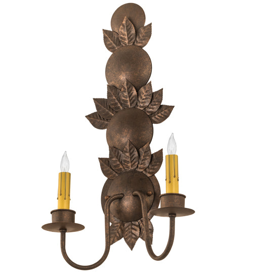 12" Wide Tole Leaf 2 Lt Wall Sconce