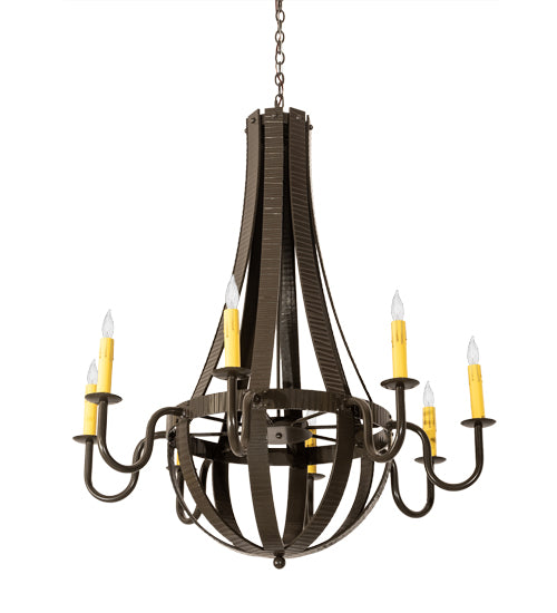 42" Wide Barrel Stave Metallo 8 Light Chandelier