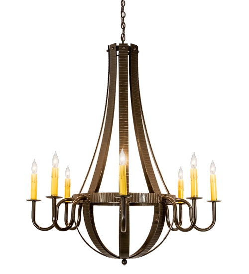 42" Wide Barrel Stave Metallo 8 Light Chandelier