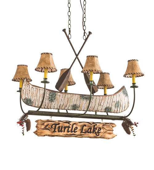 36" Long Personalized Canoe 6 Light Chandelier