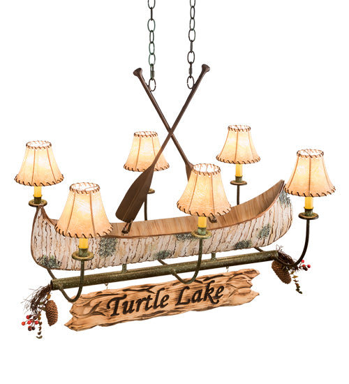 36" Long Personalized Canoe 6 Light Chandelier