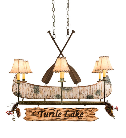 36" Long Personalized Canoe 6 Light Chandelier